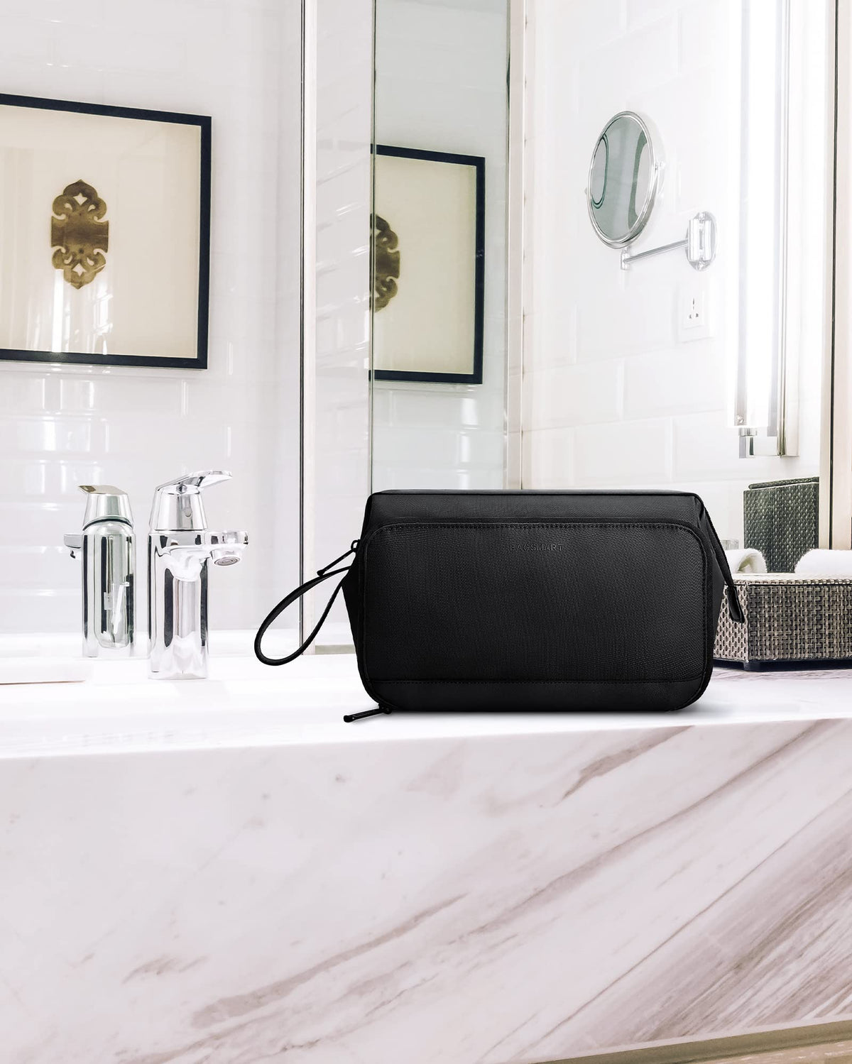 BAGSMART Toiletry Bag for Men, Wide Opening Dopp Kit Water Resistant Shaving Hygiene Organizer for Bathroom, Travel Essentials, Black