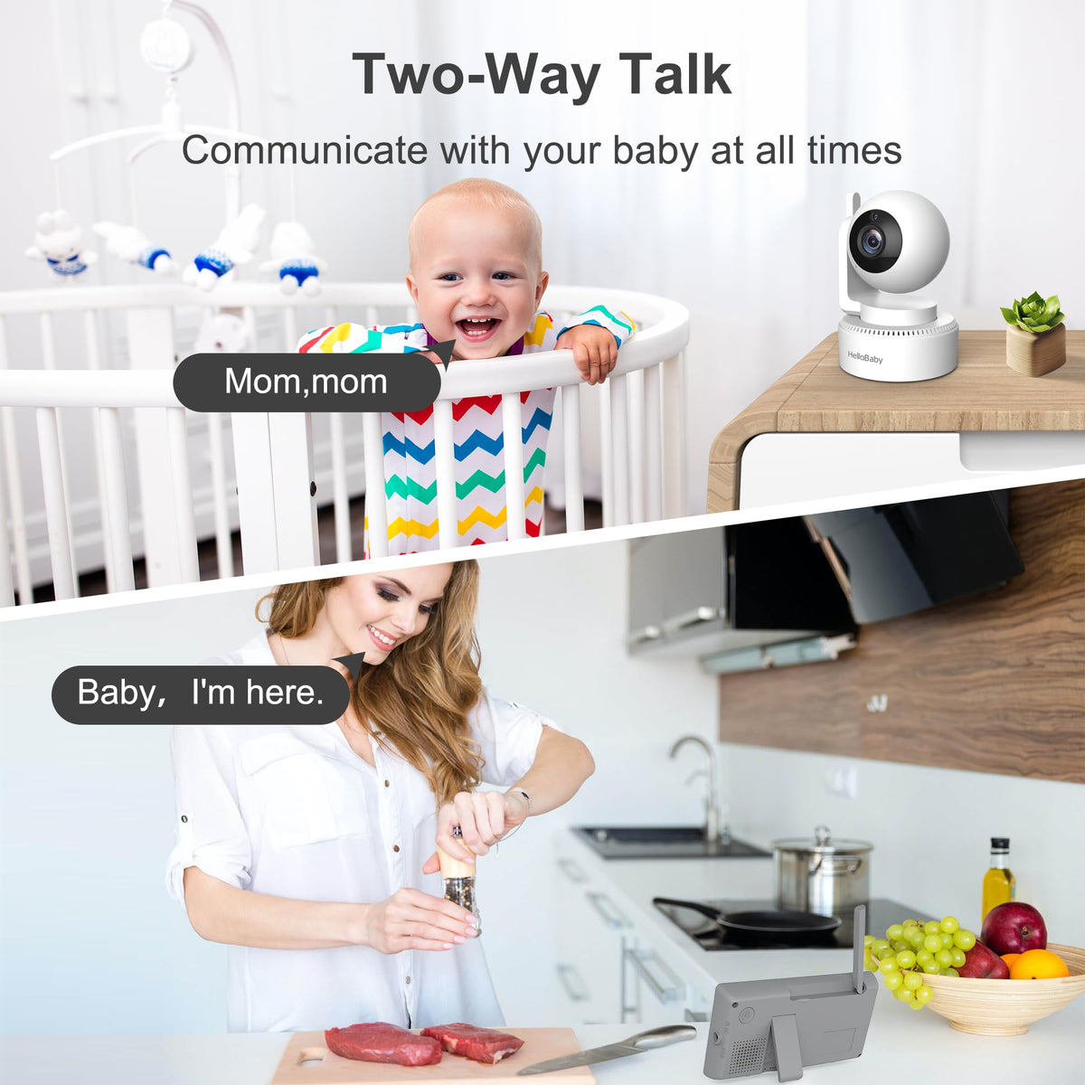 HelloBaby 4.3'' Video Baby Monitor with 30 Hours Battery, Remote Pan-Tilt-Zoom Baby Monitor No WiFi, Baby Monitor with Camera and Audio, Night Vision, ECO Mode, Two-way Talk, 8 Lullabies, 1000ft Range