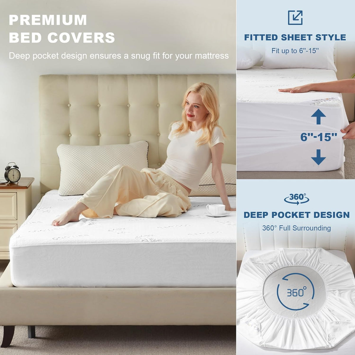 Waterproof Twin Size Mattress Protector, Mattress Pad Fitted 6"-15" Deep Pocket, 3D Air Fabric Bed Mattress Cover Noiseless Machine Washable