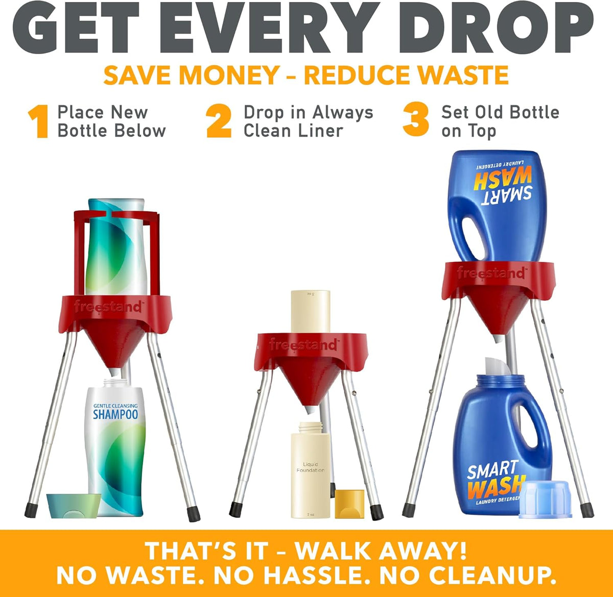 Freestand™ Bottle Emptying Kit – No More Wasted Product – Get Every Last Drop of Shampoo, Conditioner, Facial Cleansers, Moisturizers, Sunscreen, Body Wash, Perfume, Hair Serums, Serums, & More