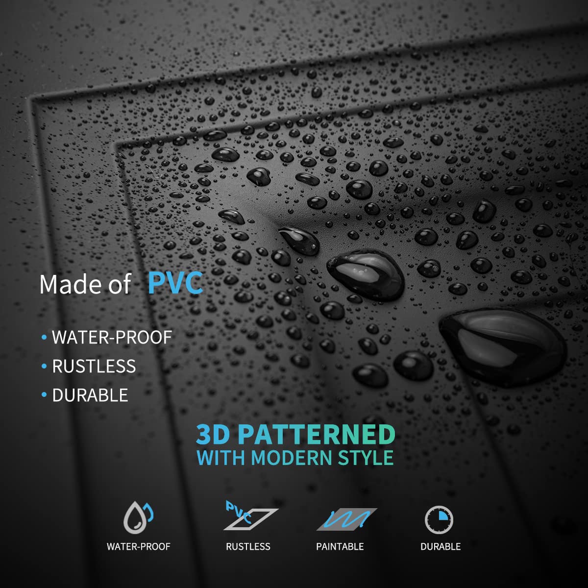Art3d 12-Pack Square Black Drop Ceiling Tile 2ft x 2ft, PVC Ceiling Panel 24 x 24in.