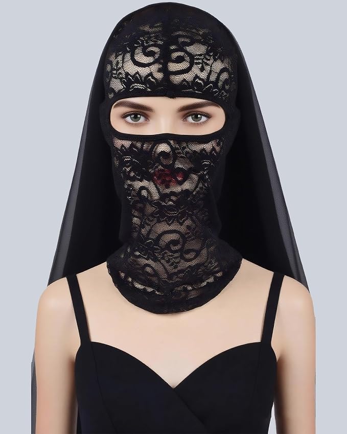 Xeoxarel Full Face Lace Mask Balaclava, Mesh Sexy Cover for Men/Women, Masquerade Party Punk Stretchy Spandex Hood