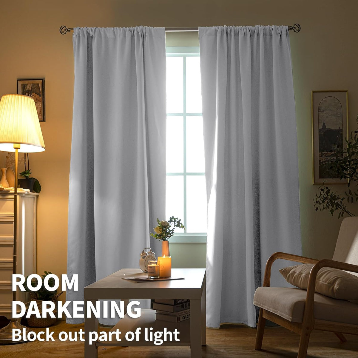 BGment Rod Pocket Room Darkening Curtains for Bedroom 72 Inches Long - Thermal Insulated Blackout Curtain Drapes for Living Room, 52 x 72 Inch, 2 Panels, Greyish White