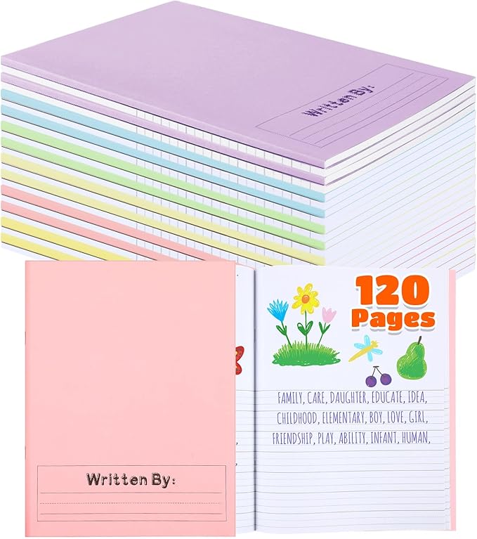 Henoyso 12 Pcs 120 Pages Primary Composition Notebooks K-2 9 3/4 x 7 1/2 Inch Journals Primary Journals Blank Books for Kids to Write Stories Kindergarten (Light Color)