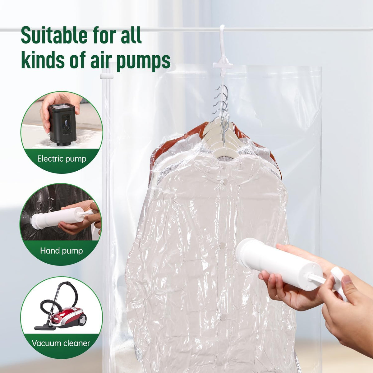 Hanging Vacuum Storage Bags For Clothes With Hand Pump,Coat Storage Bag Hanging,Vacuum Bags For Clothes,Space Saver Vacuum Storage Bags,Garment, Clothing, Dress, Suit, Long Coat, Jacket(Long 6 Pack）