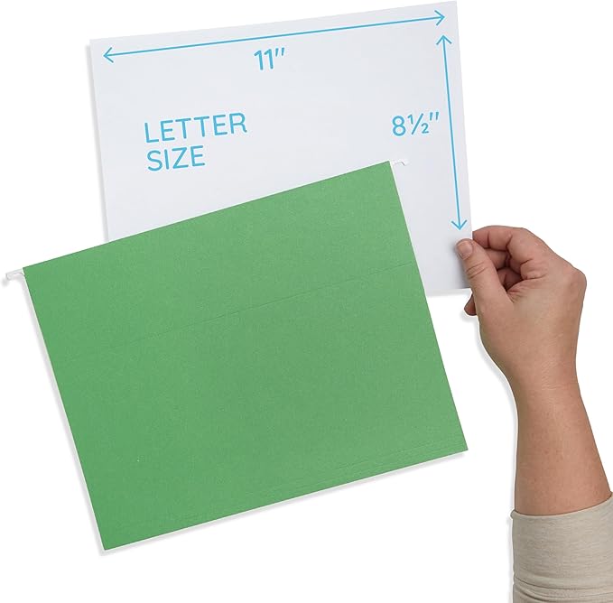 Blue Summit 75 Pack Colored Hanging File Folders Letter Size No Expansion, Colored Hanging File Folders Bulk, Assorted Colors, Designed for Bulky Files, Medical Charts, 1/5 Tabs