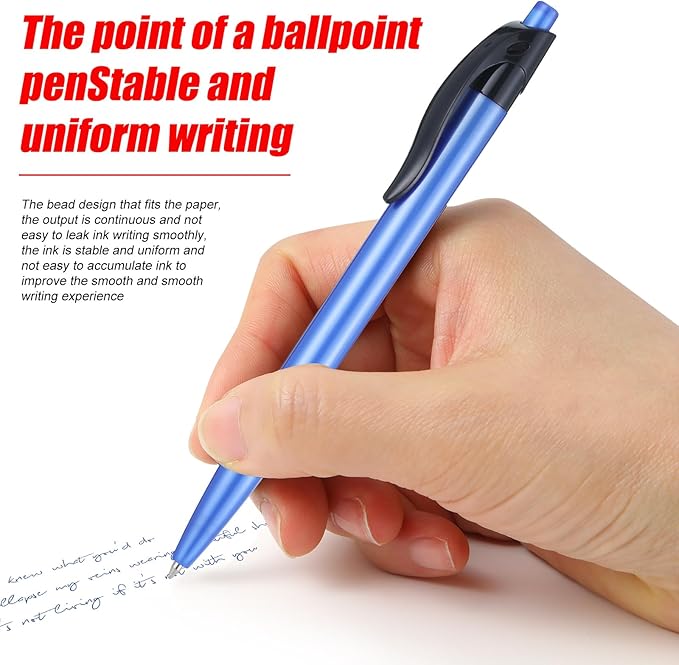 Retractable Blue Ballpoint Pen for Smooth Writing 1.0mm Medium Pack of 50, Click pens with Comfort grip, Idea for Journaling, Planner, Note Taking Office School Supplies