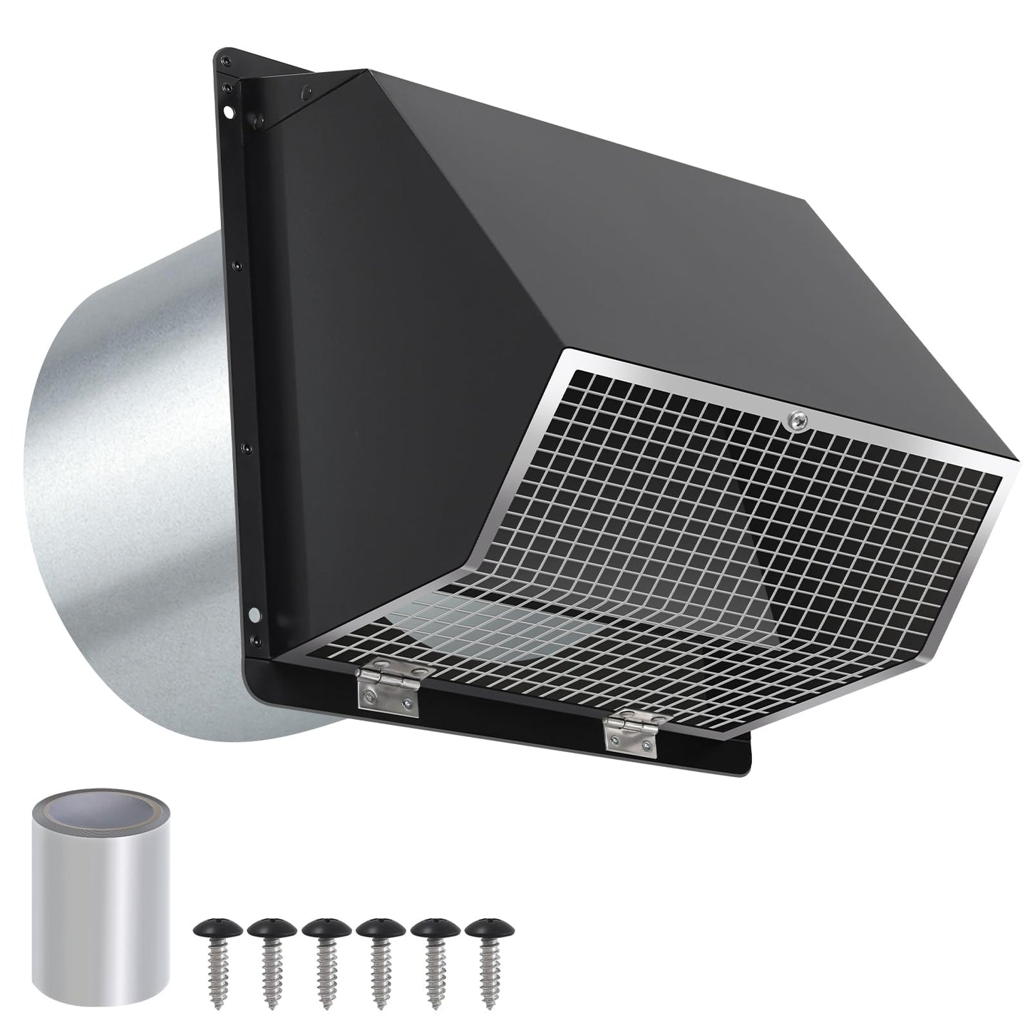 7Inch Wall Vent with Screen and Damper,Galvanized Steel Hooded Wall Vent Cover Cap Exhaust Vent Cover Outside,Exterior Vent Hood Outdoor for Kitchen Range Hood Laundry Dryer Bathroom Fan Duct Air Vent