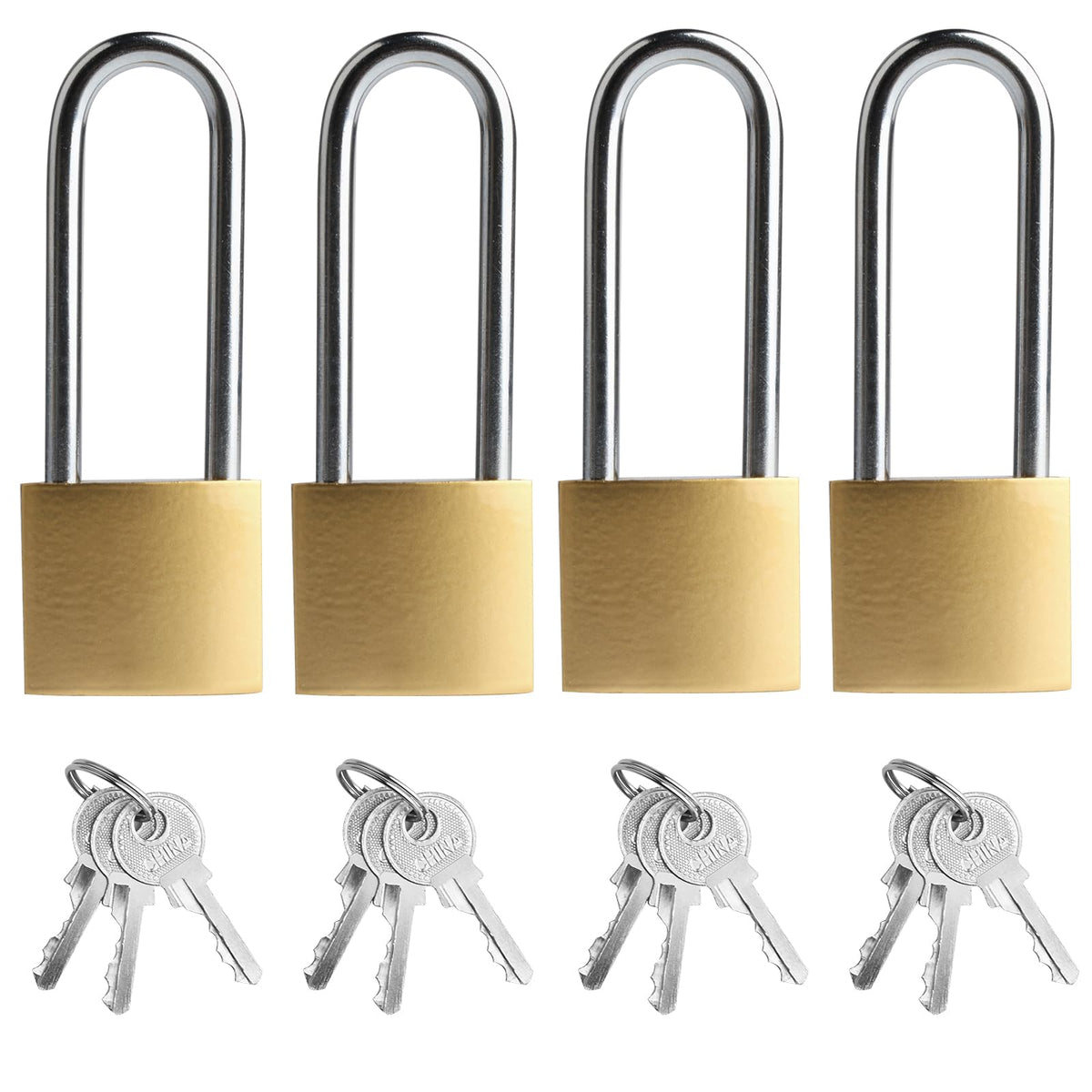 QBXMY7 4 Pcs Padlock with Keys, 3.4 Inch Long Keyed Padlocks, Shackle Pad Lock with Keys, Lock and Key Set for Outdoor Fence Storage Unit Toolbox Shed Gym Locker Padlocks with Key