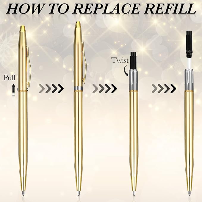 Fuutreo 50 Pack Wedding Gold Pens Bulk Gold Metal Pens Slim Ballpoint Retractable Ballpoint with Black Ink Mini Conical for Wedding Favors Guests, Office Business Teachers,1.0 mm