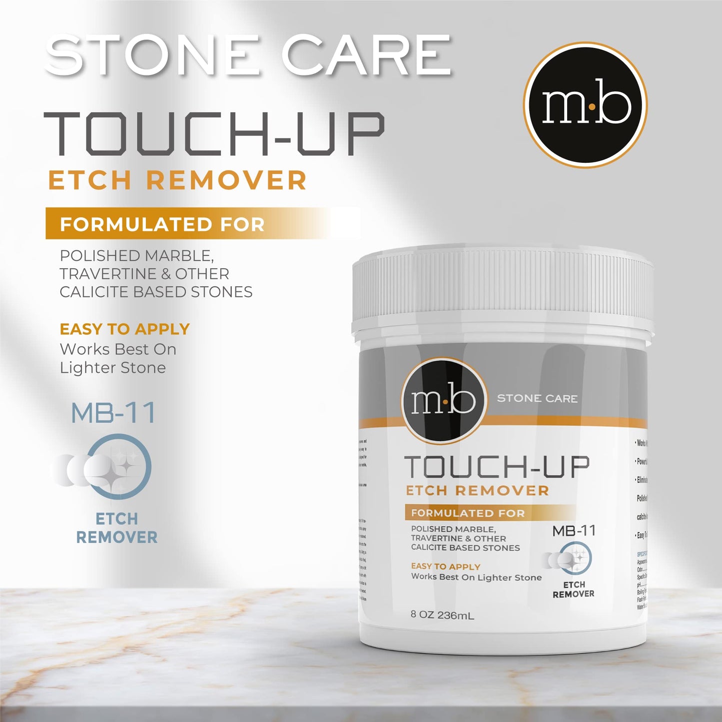 MB-11 Professional Marble Polish, Polishing Kit, Polishing Powder Etch Remover and Cleaner, Quartz Polishing Compound with Microfiber Cloth