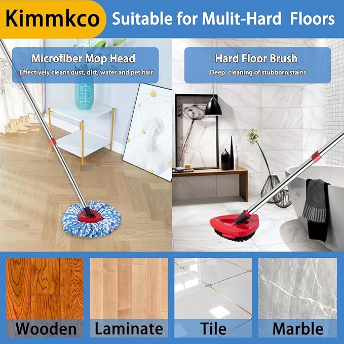 Small Spin Mop Replacement Head for O Cedar RinseClean 2-Tank System, 4 Fluffy Microfiber Mop Refills with 1 Small Base & 1 Scrubber Head & 30-58in Mop Handle, Deep Clean, Machine Washable