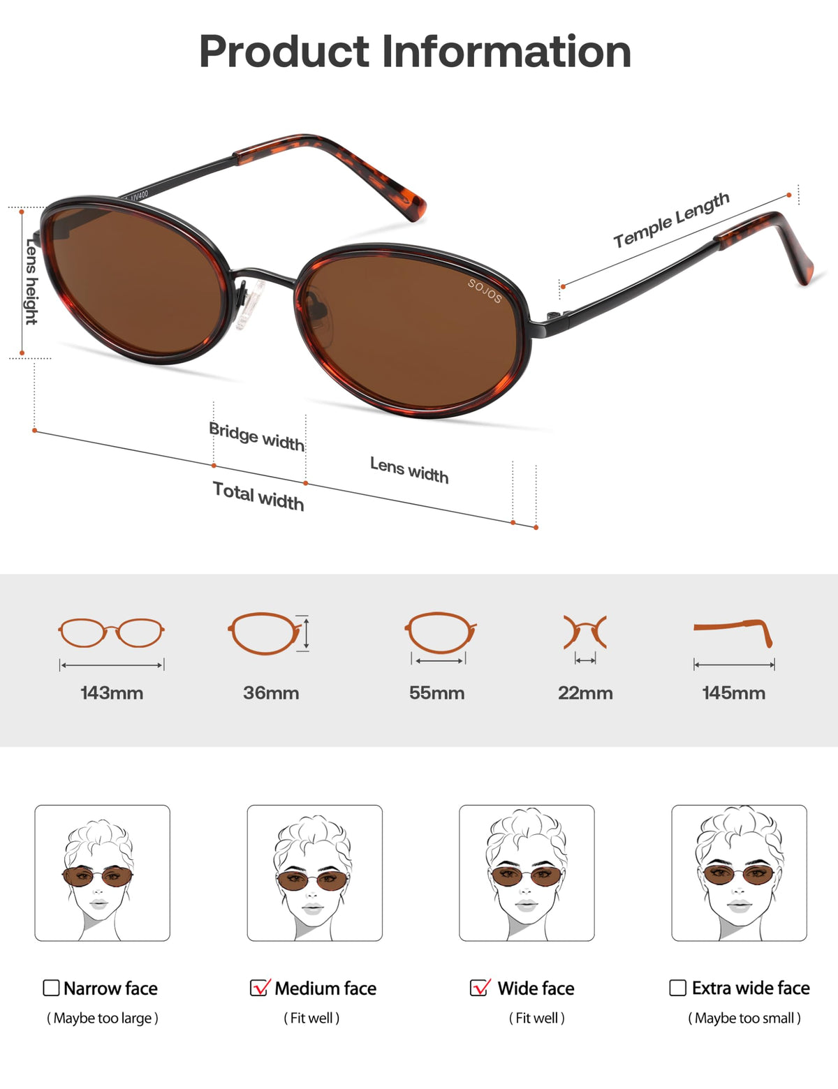 SOJOS Retro Trendy Oval Polarized Sunglasses for Women Men, 90s Vintage Circle Round Sunnies SJ1248, Brown tortoise/Brown