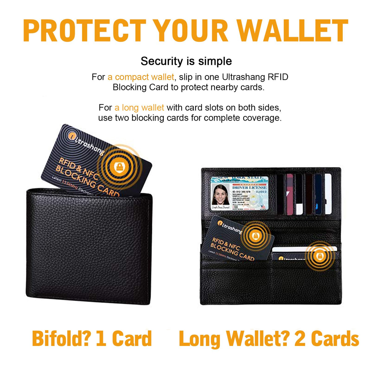 Ultrashang 2Pcs RFID Blocking Card, Fuss-free Protection for Entire Wallet Shield, Credit Card Protector NFC Bank Debit Blocker, Identity Theft Prevention for Passport Travel Security (Ver. 2.0)