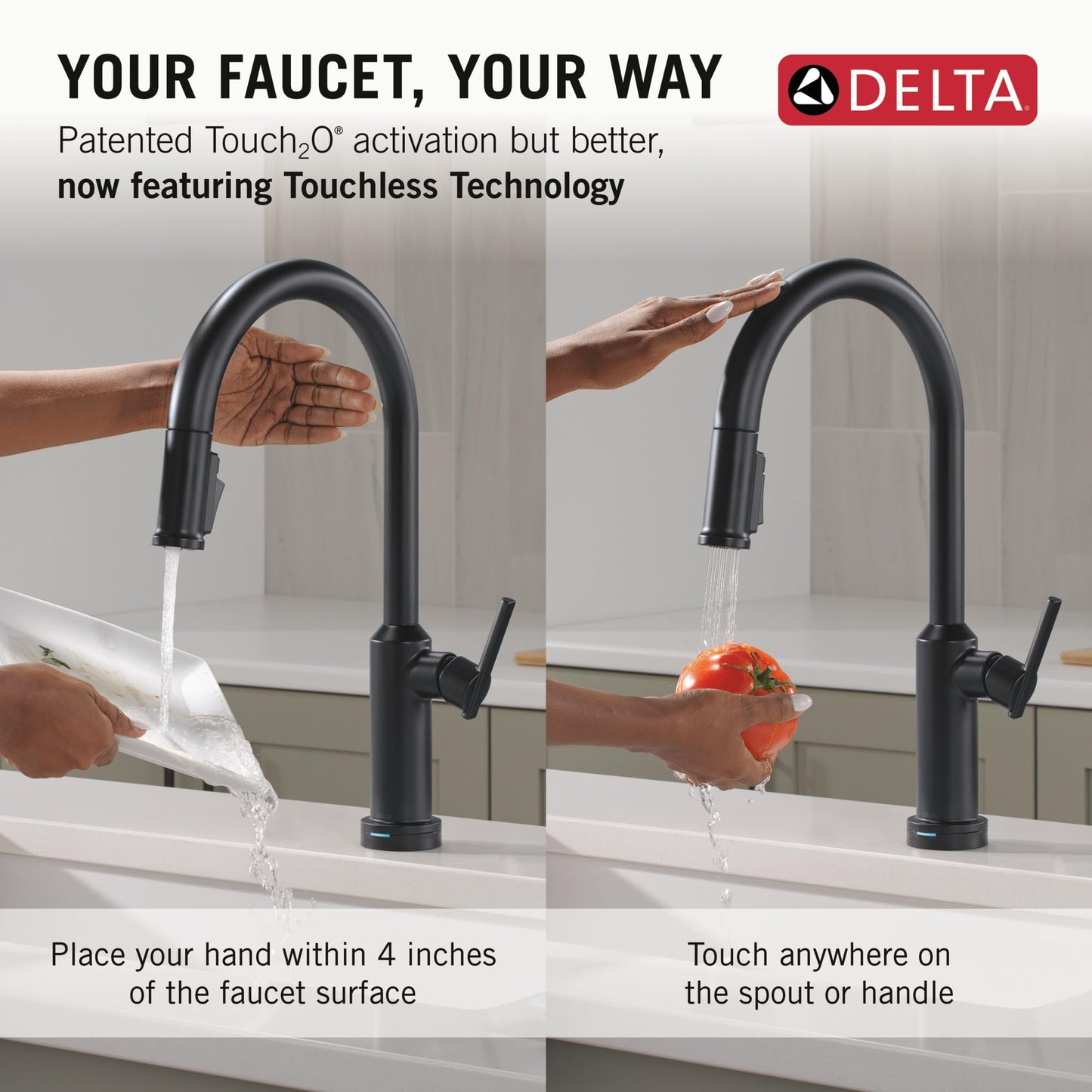 Delta Cordova Touchless Kitchen Faucet with Touch Technology, Matte Black Kitchen Sink Faucet with High Pressure ProClean Spray, Single Hole, Matte Black 9185TL-BL-DST