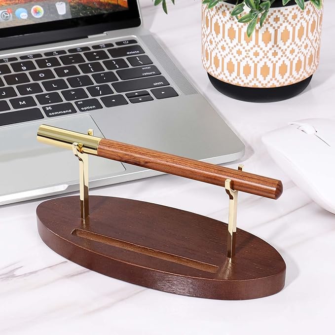 Pen Holder Desk Organizers and Accessories Desk Decor ，Exquisite Wooden Pen Holder ，with a Cool Pen and Two Refills for Office and Home (Style B)