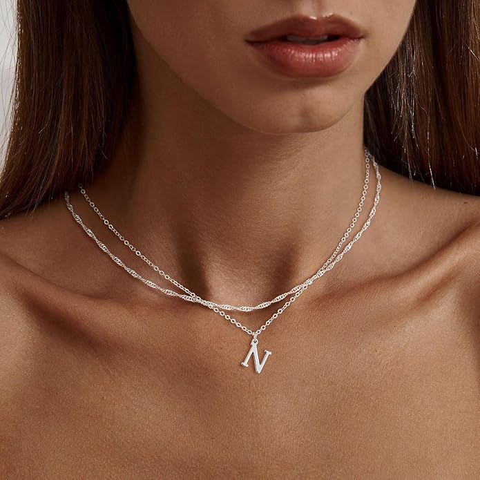 14K Gold Plated Initial Necklaces for Women Dainty Layered Letter Pendant Necklace Cute Choker Necklace Gift Trendy Stuff Personalized Jewelry Stack for Women Her