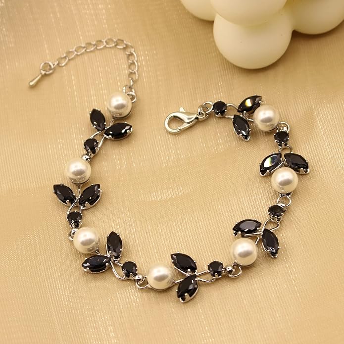 Luxury Cubic Zirconia Aurtrian Crystal Pearl Floral Necklace Dangle Earrings Wedding Bridal Jewelry Set Birthday Gifts for Her