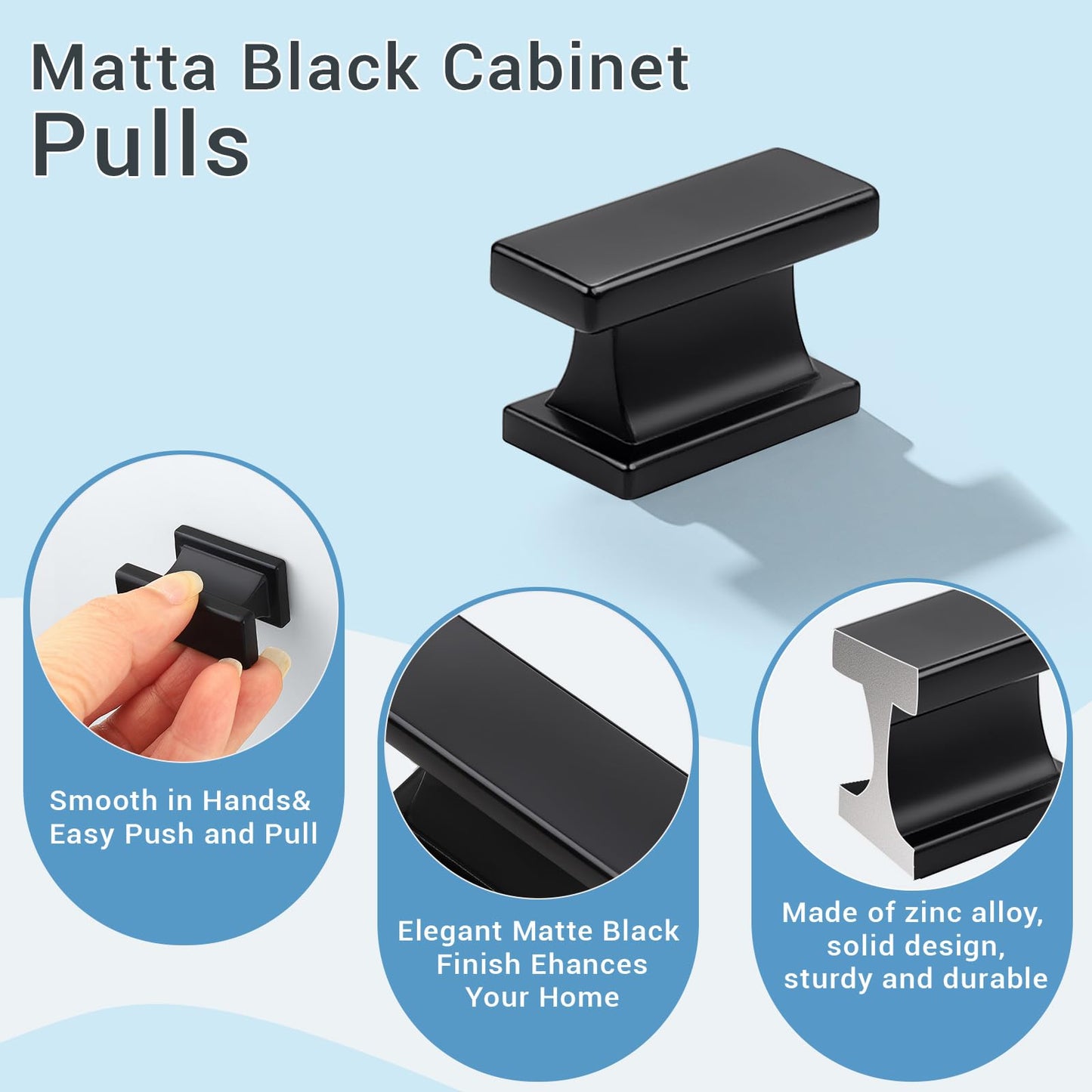 KNOBWELL 10 Pack Matte Black Solid Cabinet Knobs Overall Length 1-1/2 Inch Single Hole Kitchen Cabinet Hardware for Cupboard Drawer Dresser Knobs