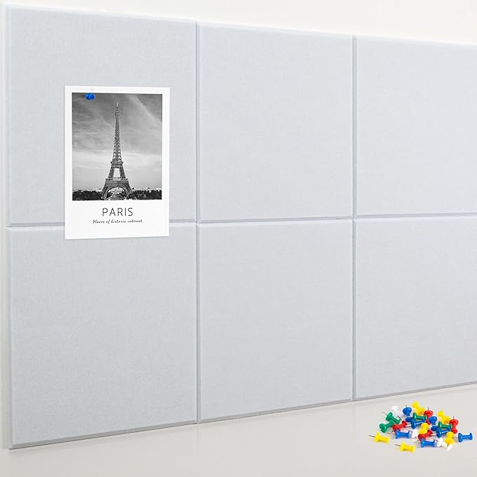 AKTOP White Cork Bulletin Board 24"x36", 6 Pack Removable Felt Cork Board Tiles for Wall, Large 2 x 3 Bulletin Board Notice Pin Board for Office, School & Home, 24 Safe Adhesive Tabs, 20 Push Pins