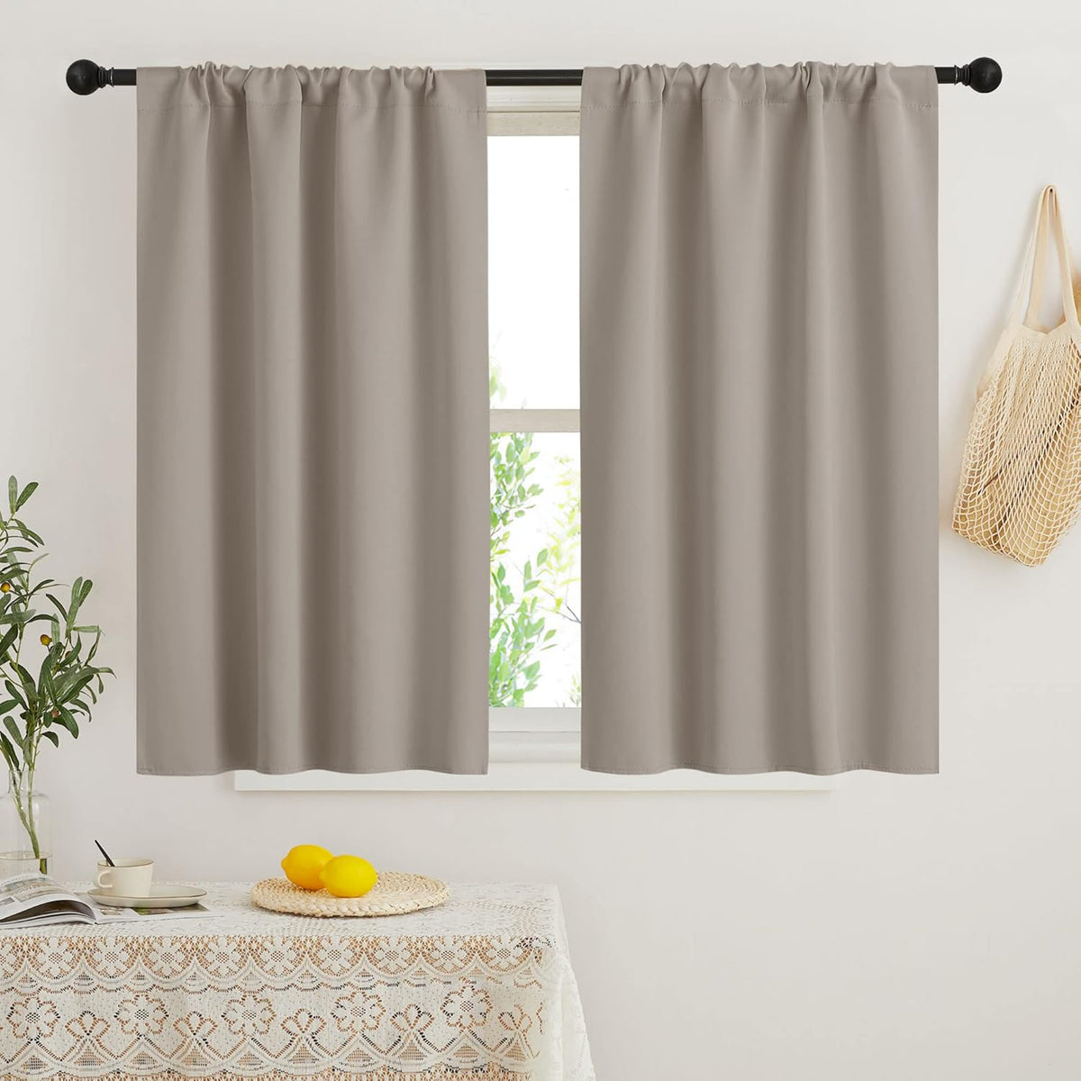 RYB HOME 45 inch Curtains for Kitchen Room Darkening Privacy Mini Curtain for RV Camper Bathroom Small Window, Width 34 x Length 45 inch, 2 Panels Set, Sand