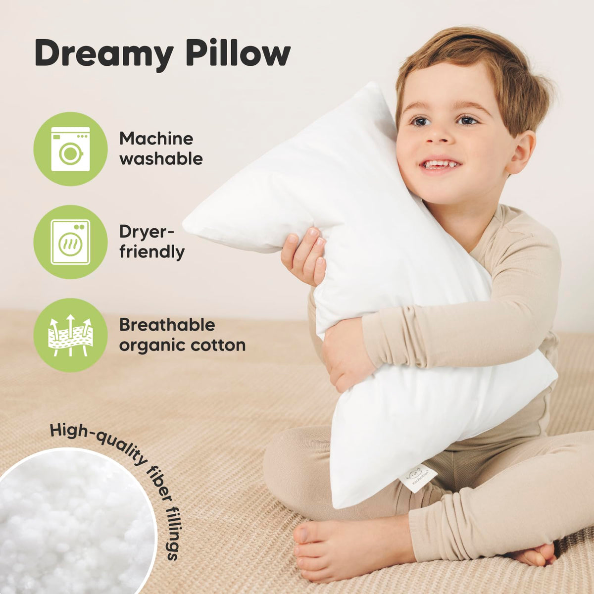 KeaBabies 2-Pack Toddler Pillow 13x18 - Soft Organic Cotton Kids Travel Bed Pillows for Sleeping, School, Nap, Machine Washable, Toddlers 2 to 5, Pillowcase Sold Separately (Soft White)