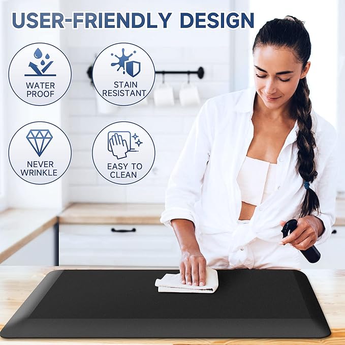 4/5 Inch Thick Kitchen Mats for Floor, StepRite Kitchen Rug for Standing Desk, Non-Slip, Thicker, Stain Resistant, Water Resistant, Comfort Anti Fatigue Floor Mat for Home, Kitchen, Office - Black