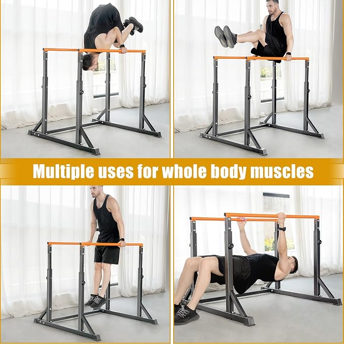 Bongkim Dip Bar, Heavy Duty Dip Station with 7 Height Levels, 800lbs Adjustable Parallel Bars for Tricep Dips Pull-Ups L-Sits Calisthenics Exercises Strength Training for Home Gym Outdoor