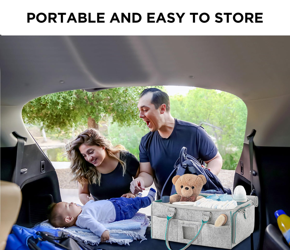 HBlife Baby Diaper Caddy Organizer, Nursery Storage Bin, 16" x 10" x 7" Large Portable Basket Shower Gift Newborn Essentials Baby Registry Must Haves Items-Green