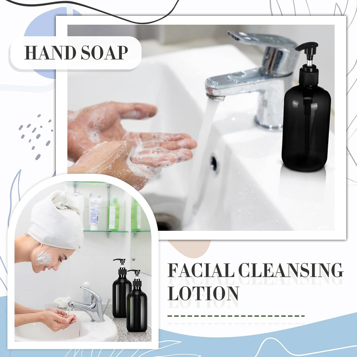 Tessco for you 12 Pack Black Soap Dispenser Empty Plastic Pump Bottles Dispenser Refillable Shampoo Container for Hand Sanitizer Soap Lotion Body Wash Conditioner Bathroom Kitchen Travel(12 Oz)