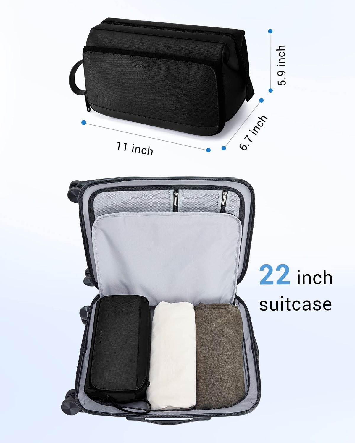 BAGSMART Toiletry Bag for Men, Wide Opening Dopp Kit Water Resistant Shaving Hygiene Organizer for Bathroom, Travel Essentials, Black