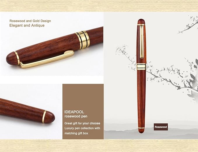 Genuine Rosewood Ballpoint Pen Writing Set - Extra 2 Black Refills - Elegant Fancy Nice Gift Wooden Pen Set for Signature Executive Business Journaling