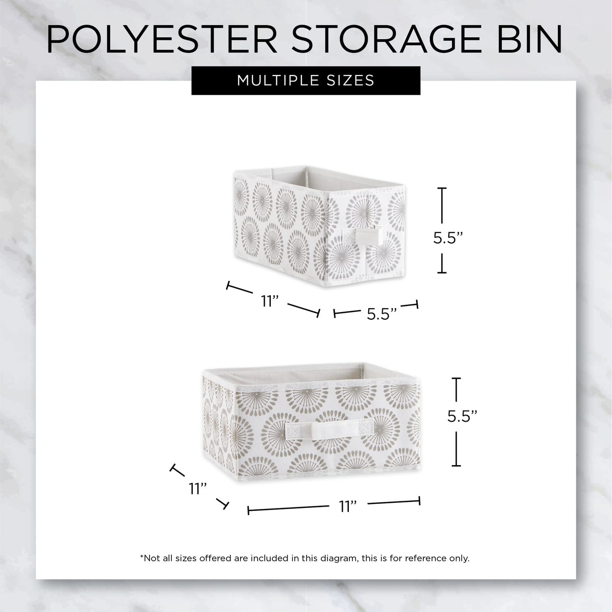 DII Non Woven Polyester Storage Bin, 11x11x5.5-inch, Starburst Gray, 2 Piece