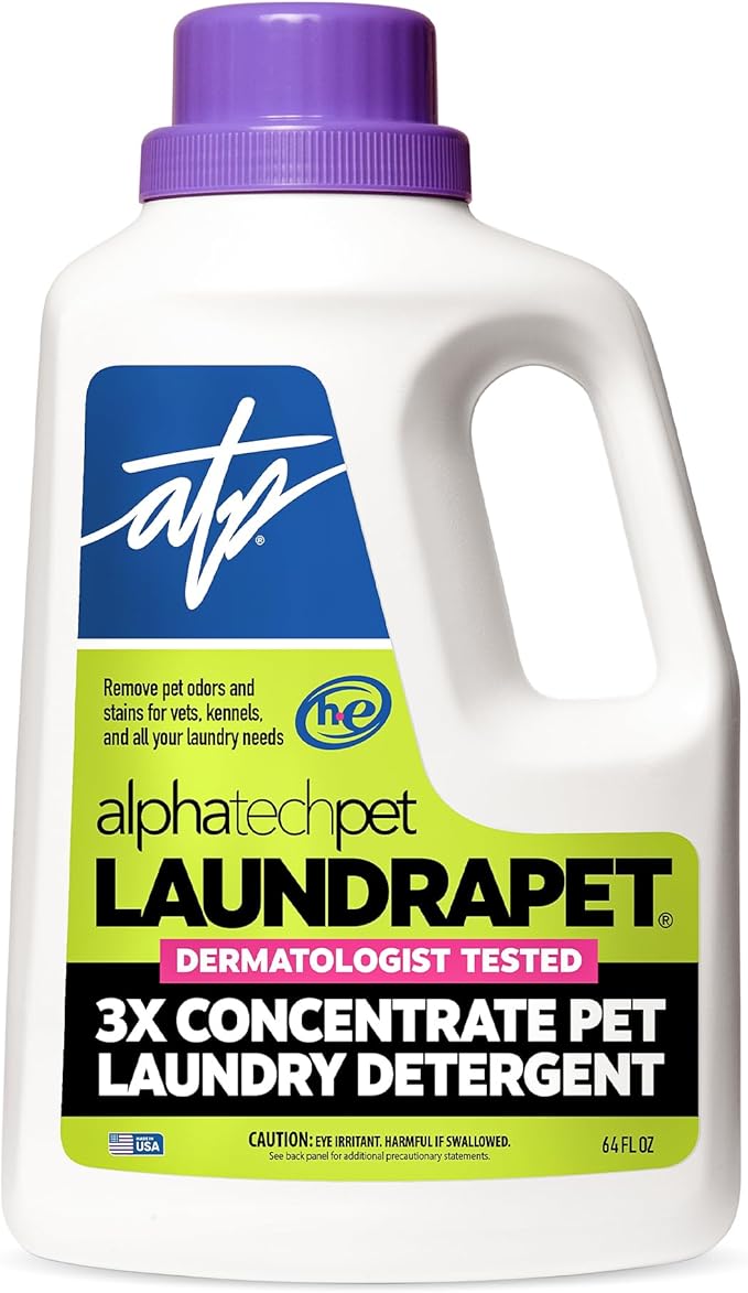 LaundraPet 3X Strength Premium Laundry Detergent with Enzyme Cleaner - 64 Oz (96 Washes) Pet Stain and Odor Eliminator, Enzymatic Detergent by Alpha Tech Pet