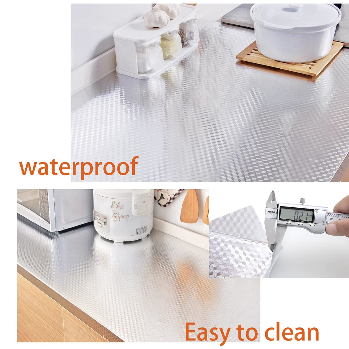 Snkxu Kitchen Wallpaper Oil Proof Sticker Backsplash Aluminum foil Oil self-Adhesive Paper Silver Cabinet Liner Waterproof and Heat Resistant Peel and Stick backsplash, 15.7X197 Inches