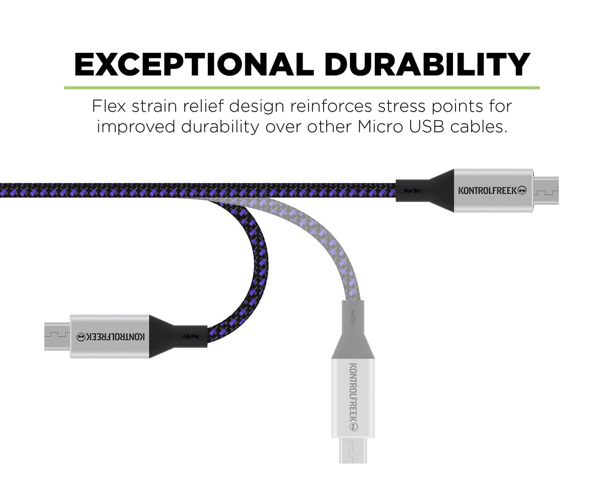 KontrolFreek Gaming Cable Micro USB (12ft) The Premium Durable Gaming Cable [Round Braided Nylon] for PlayStation Controllers, Xbox Controllers, PC, Android Smartphones and More