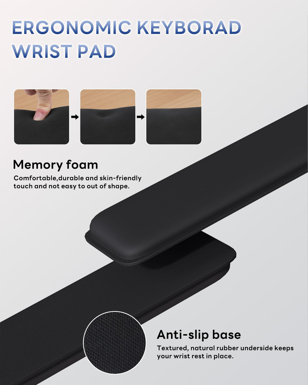 Laborio Computer Keyboard Wrist Rest Stand for Desktop, Keyboard Holder for Easy Typing with Wrist Pad for Office Desk, Home, School (Black)