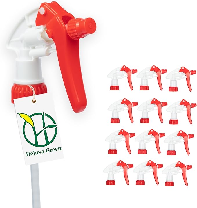 Heluva Green Spray Bottle Nozzle Replacement, Bottle Tops Only - Sprayer Nozzle Triggers for Heavy Duty, Commercial, Home Cleaning Solutions - Fits 8,16,24,32 oz Plastic & Glass Bottles, Red 13 pack