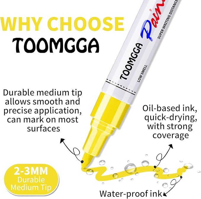 Yellow Paint Pens Permanent Paint Markers - 24 Pack Oil Based Marking Pens, Medium Point, Quick Drying and Waterproof for Rock Painting Car Tyre Metal, Plastic, Canvas, Wood, Glass