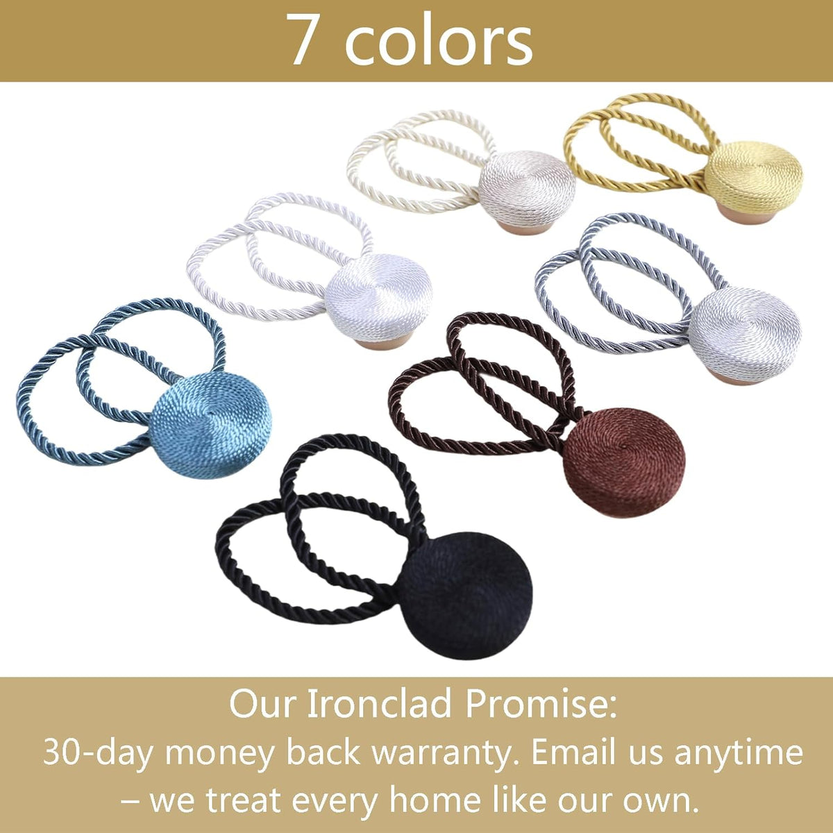 Magnetic Curtain Tiebacks - 12mm Magnetic Tie Backs for Curtains, Heavy Duty No Drill Curtain Holdbacks for Home/Office Windows Drapes, Elegant Gift-Ready Design 7 Colors (2, Gold)