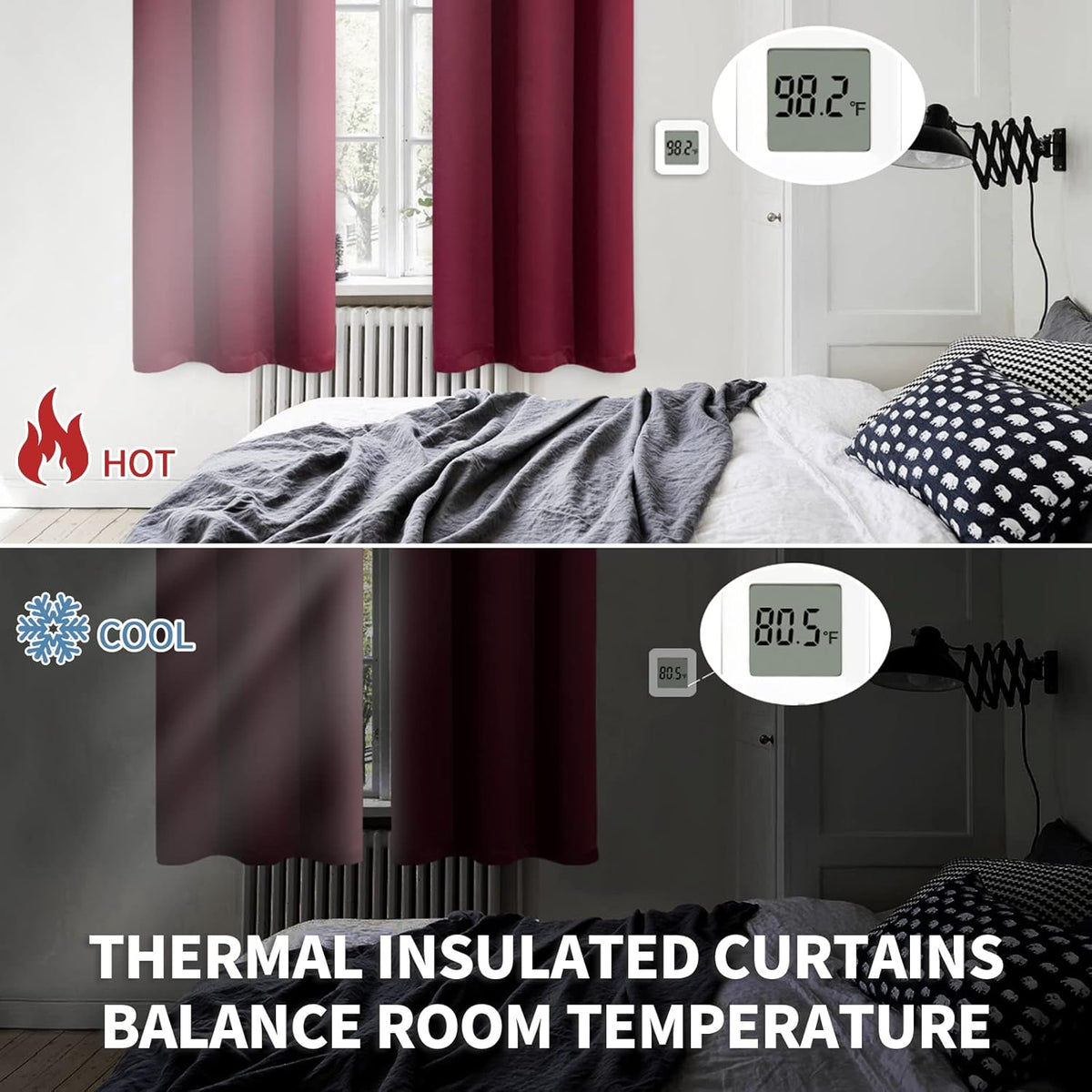 BGment Burgundy Blackout Curtains 63Inches Long for Bedroom - Wine Red Thermal Insulated Window Treatments with Rod Pocket Room Darkening for Christmas Living Room, 52 x 63 Inch, 2 Panels