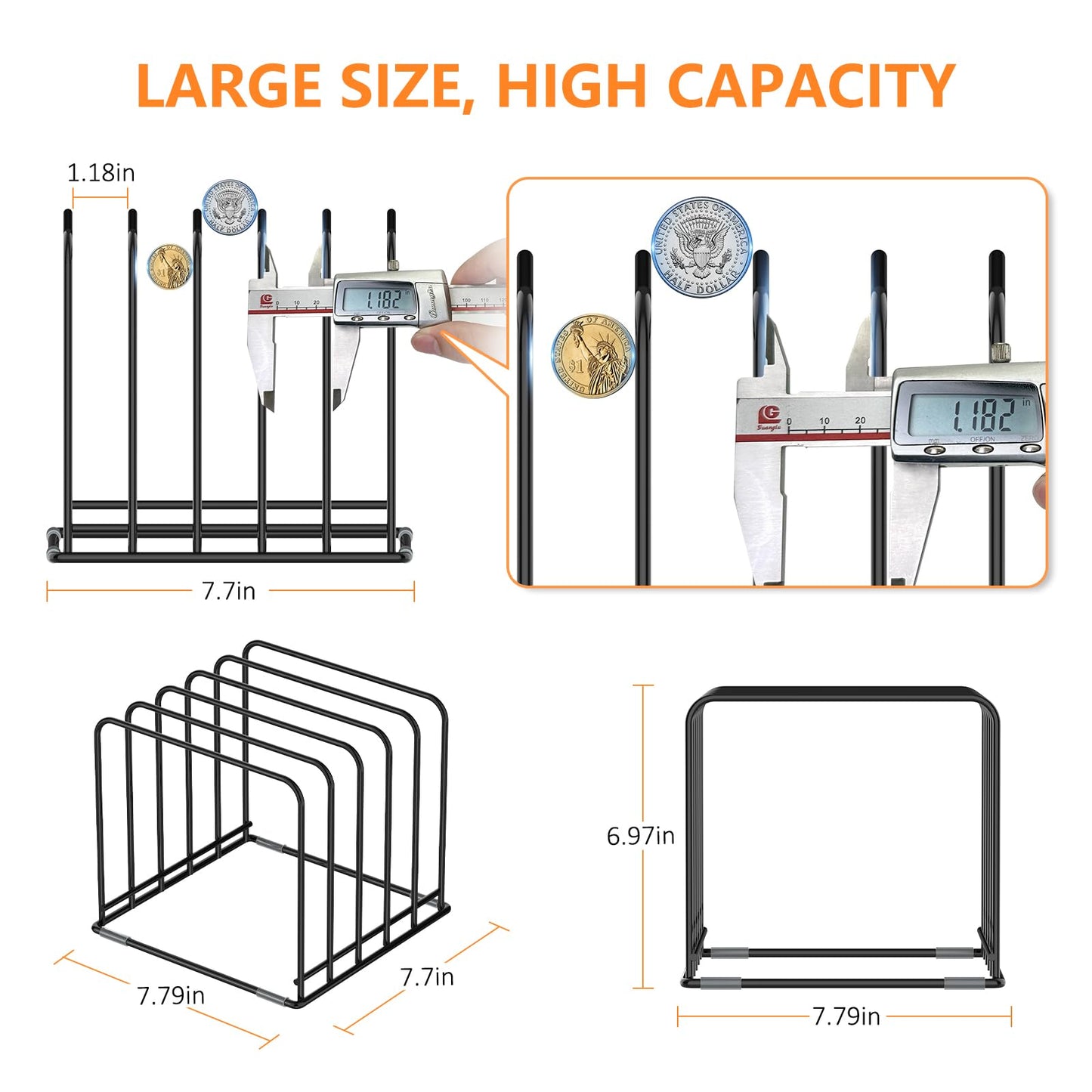 KORRTFID Kitchen Cabinet Organizer, Steel Cookware Holder, Divided Holder with 5 Slots for Skillets Baking Tray and Chopping Board Rack - Baking Pan Holder Storage (1 PC)