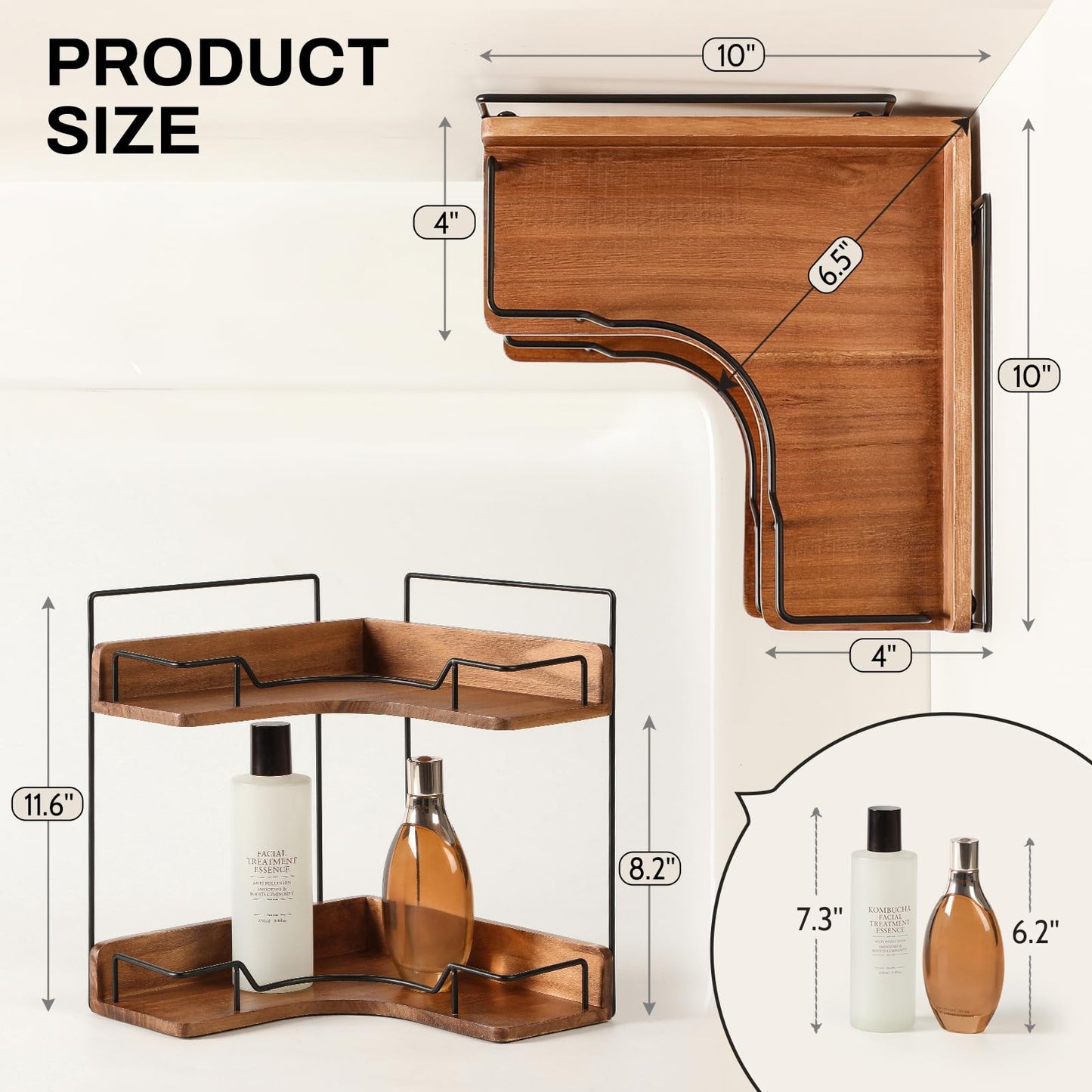 Snuvid 2-Tier Bathroom Counter Organizer, Wooden Corner Shelf for Vanity Countertop Skincare & Makeup, Storage and Organization for Kitchen