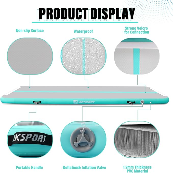 AKSPORT Inflatable Gymnatsics Mat Tumble Track 10ft 13ft 16ft 20ft 23ft Air Tumbling Mat with Air Pump for Home Use/Training/Cheerleading/Yoga