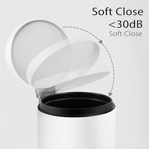 TIPGO Small Trash Can with Lid Soft Close, 4.5 Liters / 1.2 Gallon Bathroom Garbage Can, Mini Step Trash Bin, Stainless Steel Wastebasket for Bathroom, Bedroom, Office (White)