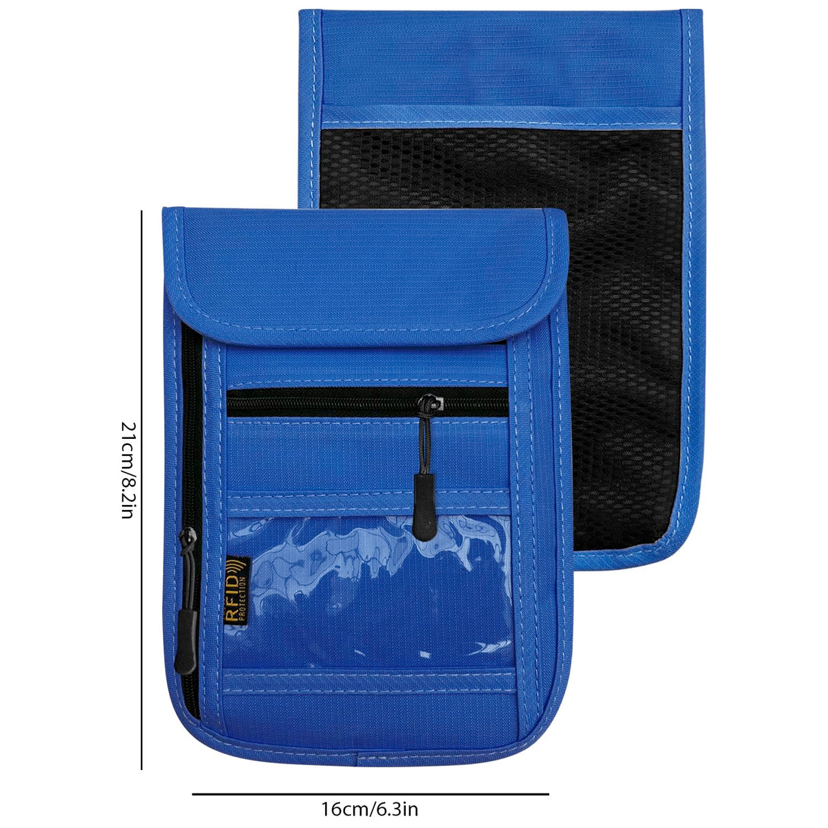 RFID Blocking Travel Neck Wallet Pouch and Passport Holder, Travel Neck Pouch Passport Holder for Women & Men - Blue