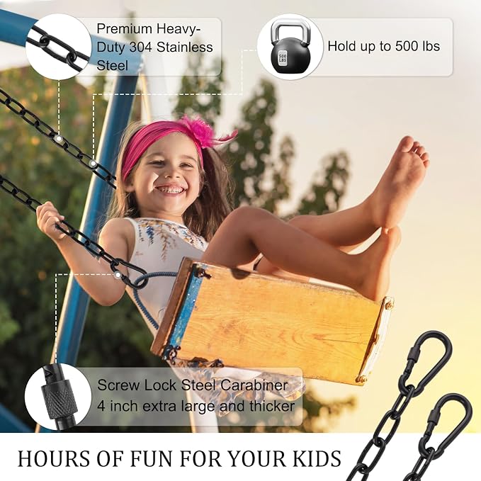 2 Pack 83in Hanging Swing Chain with 4 Carabiners, 660LB Capacity Hanging Kits Heavy Duty Hanging Chair Hardware for Hammock Swing Hanging Chair Punching Bags Sandbag Indoor Outdoor Yoga Gym (Black)