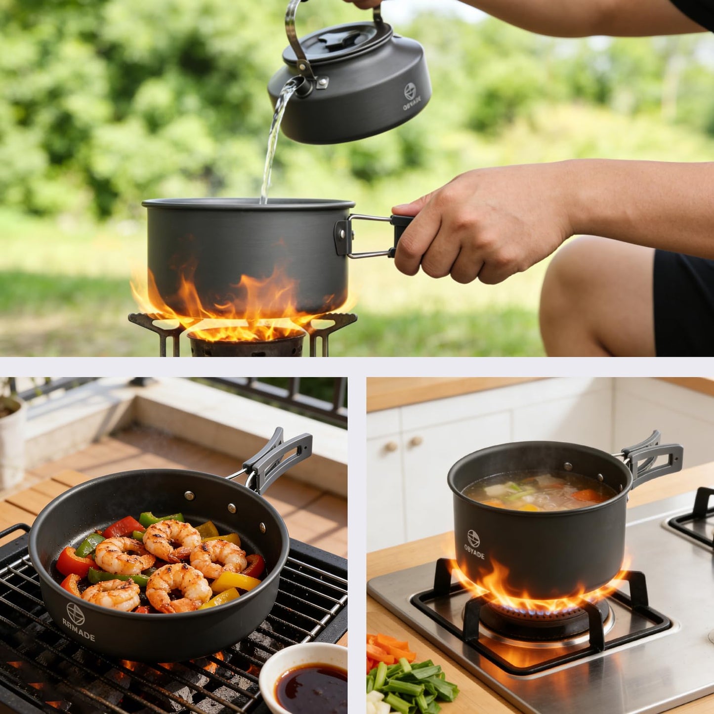 Camping Cooking Set 17-Piece with Kettle,Non-Stick Camping Cookware-Lightweight Backpacking Pots and Pans, Travel Hiking Pan Kit for Outdoor, RV Camp Cook Set, Mesh Bag Included