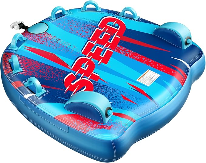 2025 Upgrade Towable Tubes for Boating 1-3 Riders Inflatable Water Sport Towable Tube for Boat Heavy Duty Nylon Cover with Zipper Bolster Fins Safety Air Valve Padded Handle