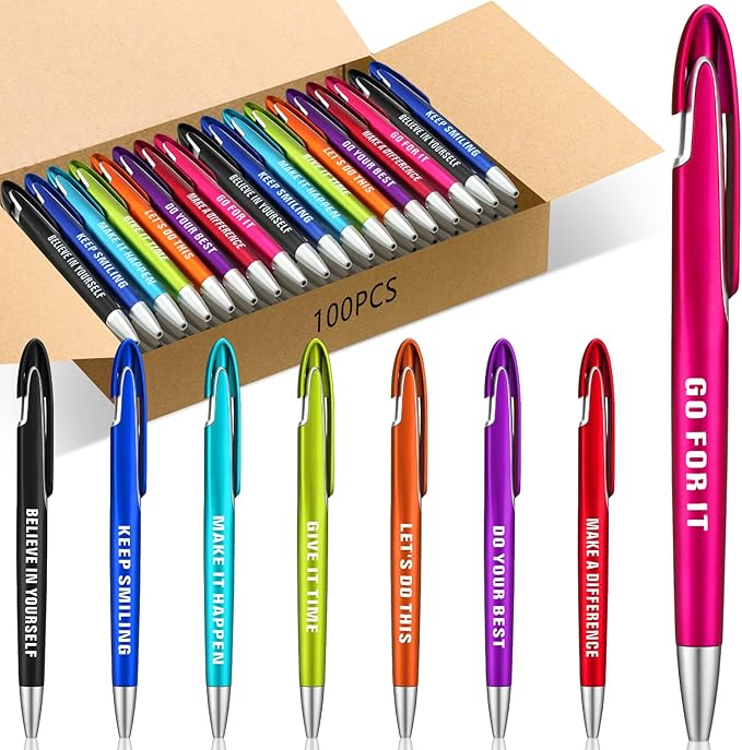 Lincia 100 Pcs Inspirational Ballpoint Pens Bulk Retractable Medium Point Pens with Black Ink Inspiration Thank You Gifts for Teacher, Back to School, Christmas